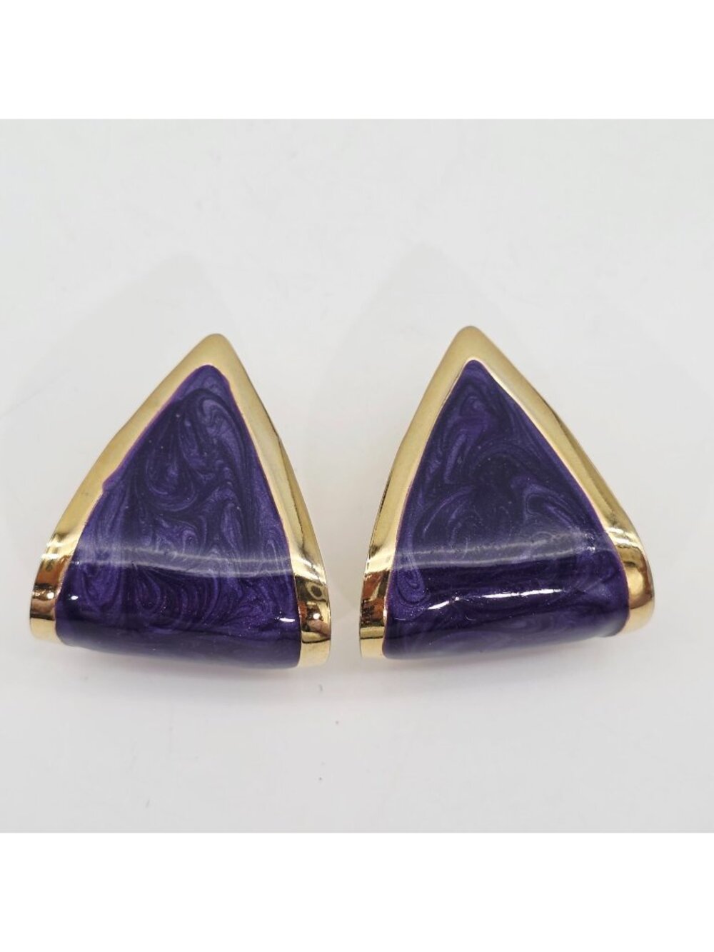 Gold-Tone Purple Enamel Triangle Wrap Under Earrings Vintage Jewelry